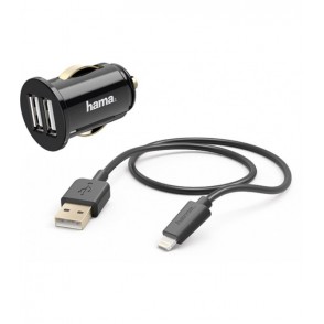 CARREGADOR USB-A DUAL 2A DE ISQUEIRO p/CARRO c/CABO i-PHONE HAMA