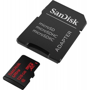 CARTÃO DE MEMÓRIA MICRO SDHC A1 128GB CLASS 10 UHS-I U1 + ADAPTADOR SANDISK de lado