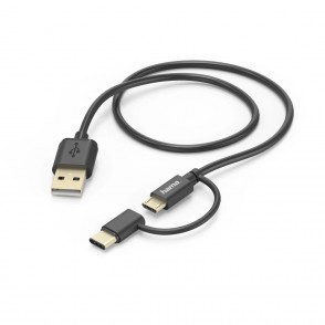 Cabo Adaptador 2 em 1 USB Tipo-C 1m Preto HAMA