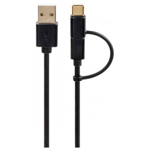 Cabo Micro USB 2 em 1 Com Adaptador USB-C 1m Preto HAMA