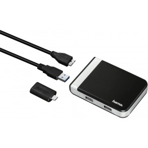 HUB USB E Leitor De Cartões 2 Em 1 - 3.1 SD/SDHC /SDXC Preto/Prata HAMA