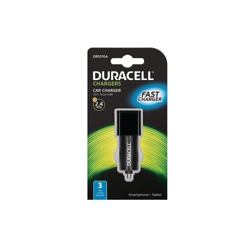 CARREGADOR USB-A 2x2.4A DE ISQUEIRO p/CARRO DURACELL