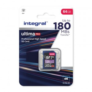 PROFESSIONAL HIGH SPEED SD CARD 180MB/S SDXC V30 UHS-I U3 64GB INTEGRAL