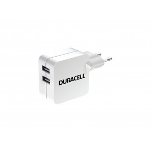 CARREGADOR USB-A 2x2.4A COR BRANCA DURACELL de lado