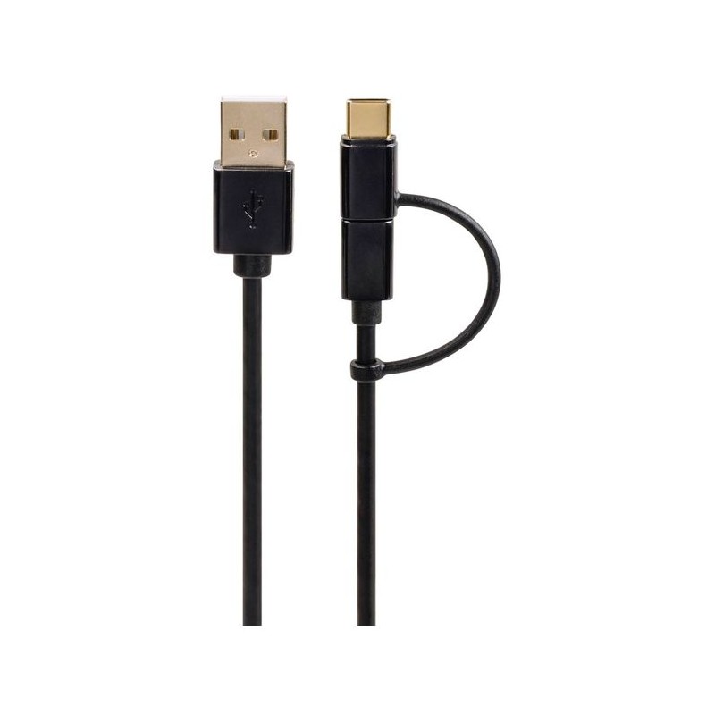 Cabo Micro USB 2 em 1 Com Adaptador USB-C 1m Preto HAMA