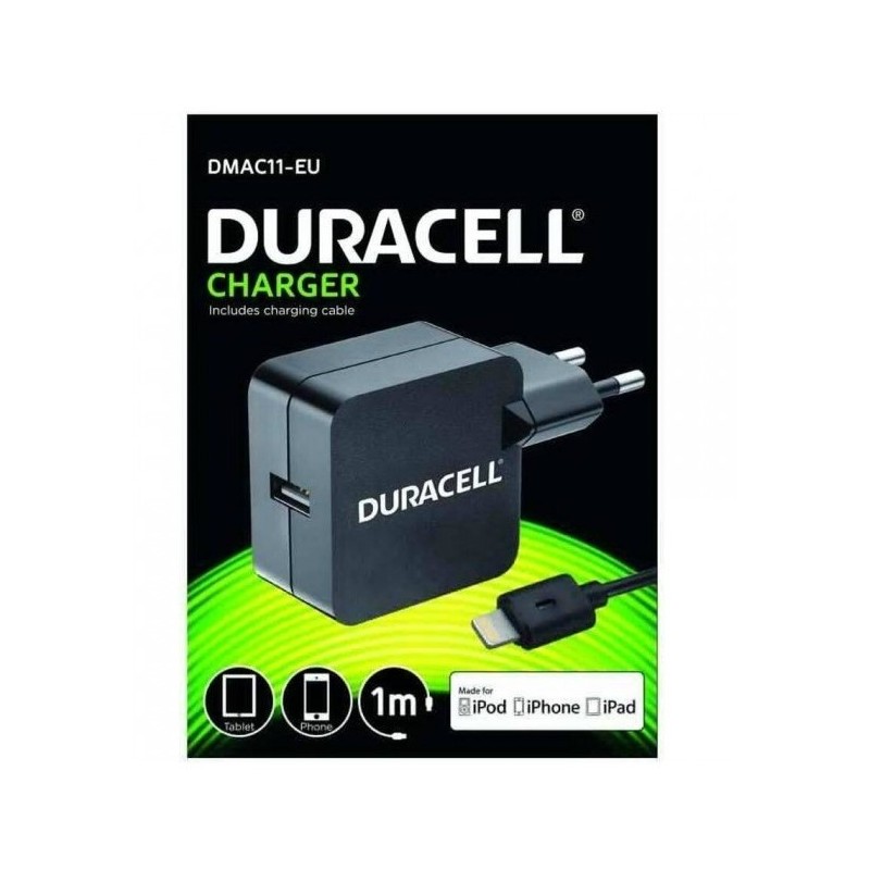 CARREGADOR USB-A 2.4A c/CABO i-PHONE DURACELL