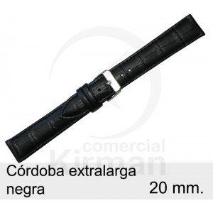 BRACELETE COURO PRETA 20MM CORDOBA EXTRALARGA