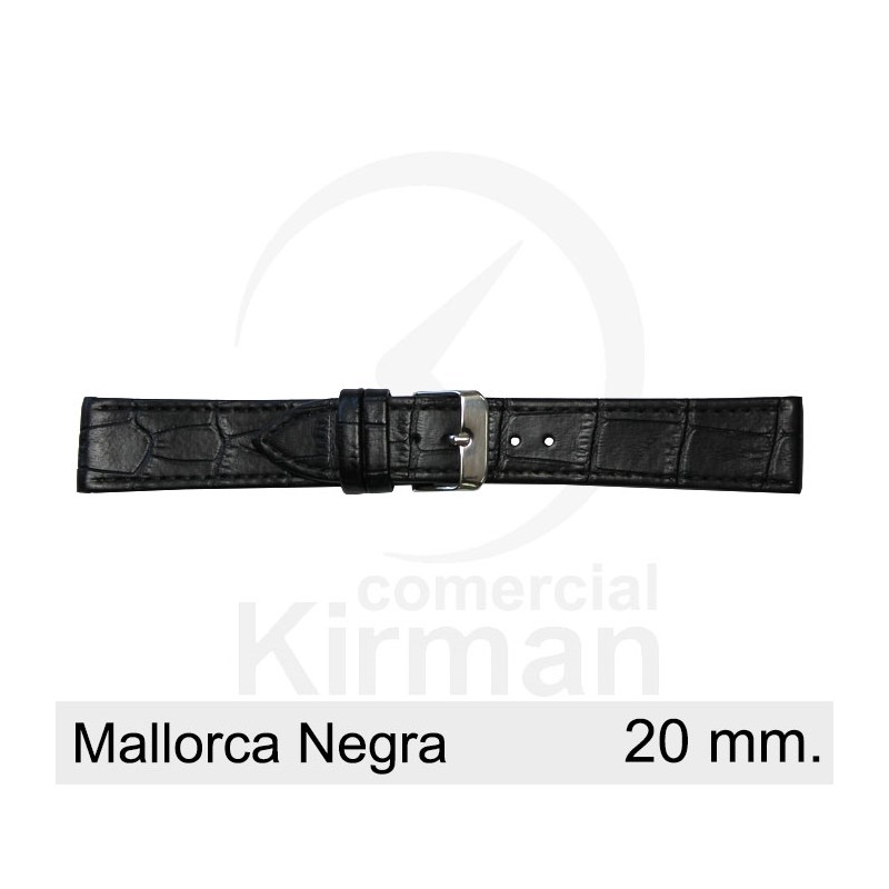 BRACELETE COURO PRETA 20MM MALLORCA