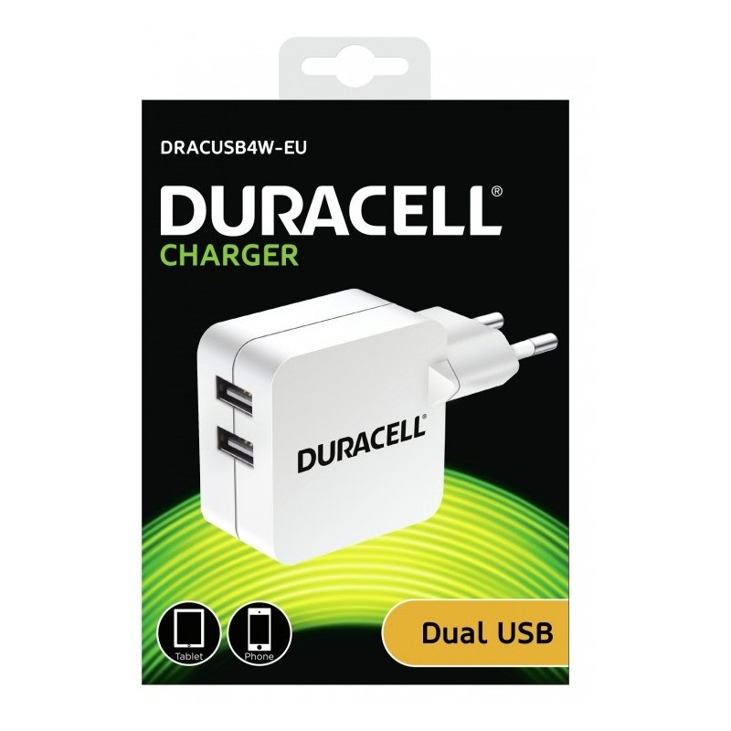 CARREGADOR USB-A 2x2.4A COR BRANCA DURACELL