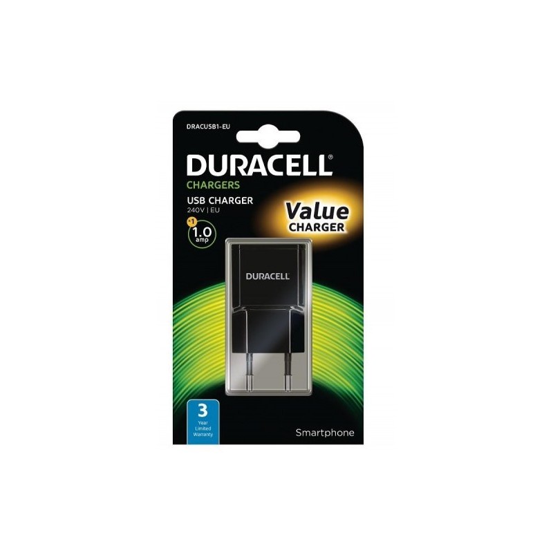 CARREGADOR USB-A 1A COR PRETA DURACELL