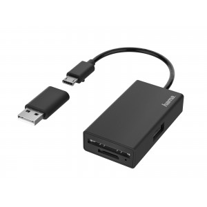 Leitor de cartões p/ USB-A + SD + microSD HAMA de lado
